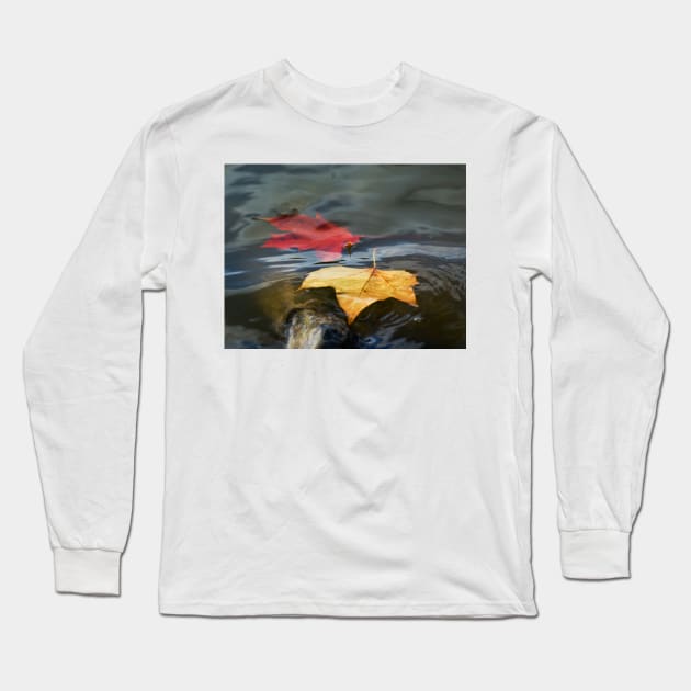 Autumn Floating Leaves Long Sleeve T-Shirt by Nigdaw